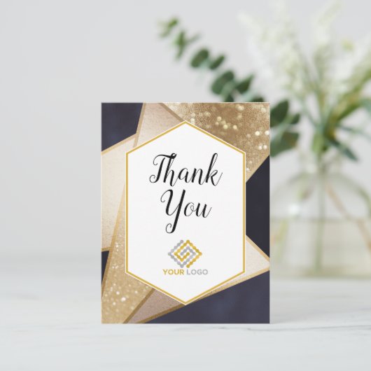Geometric Gold Navy Blue Hartelijk dank voor uw Lo Briefkaart (Staand voorkant)