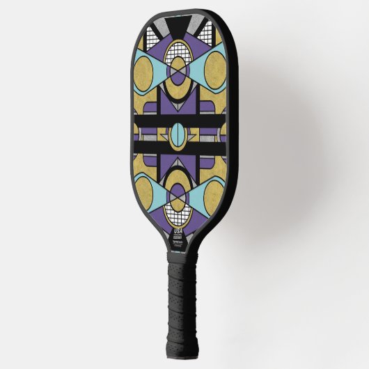 Geometric Gold Purple Art Deco Abstract Design Pickleball Paddle (Links)