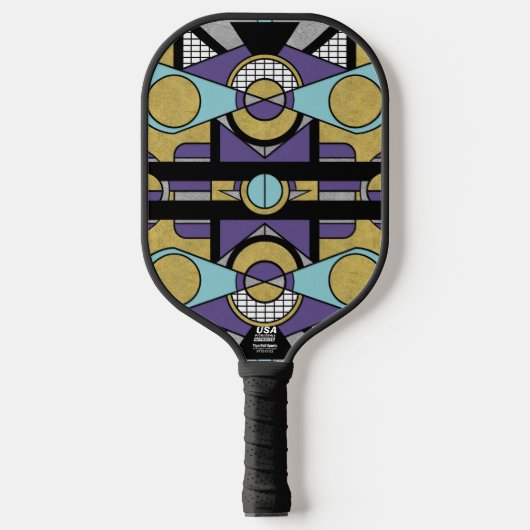 Geometric Gold Purple Art Deco Abstract Design Pickleball Paddle (Voorkant)