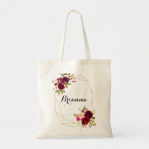 Geometric Gold Rustic Blush Burgundy Bridesmaid Tote Bag