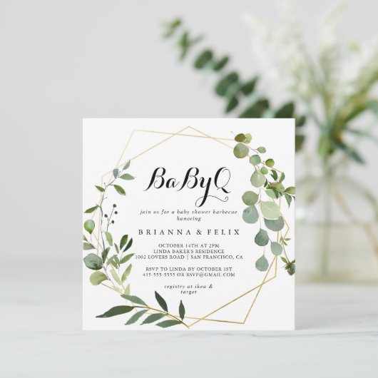 Geometric Gold Tropical BabyQ Baby shower Barbecue Kaart (Staand voorkant)