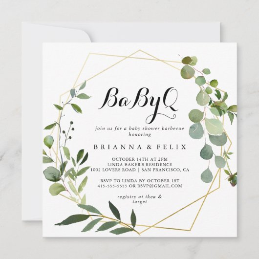 Geometric Gold Tropical BabyQ Baby shower Barbecue Kaart (Voorkant)