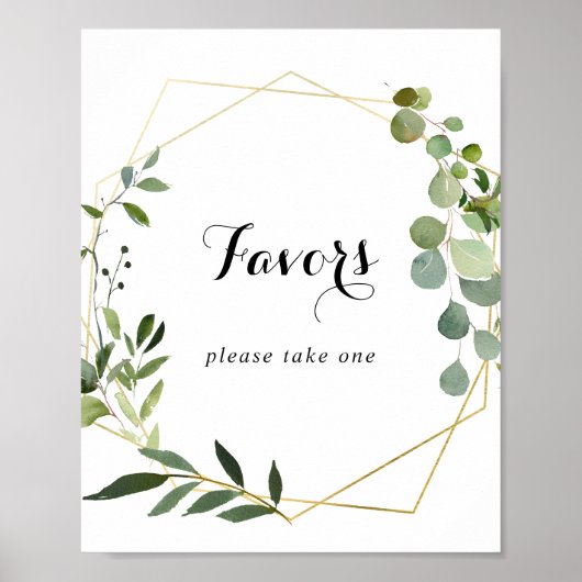 Geometric Gold Tropical Calligraphy Favors Sign Poster (Voorkant)