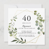 Geometric Gold Tropical Green 40th Birthday Party Kaart (Voorkant)