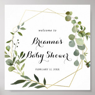 Geometric Gold Tropical Green Baby shower Welkom Poster