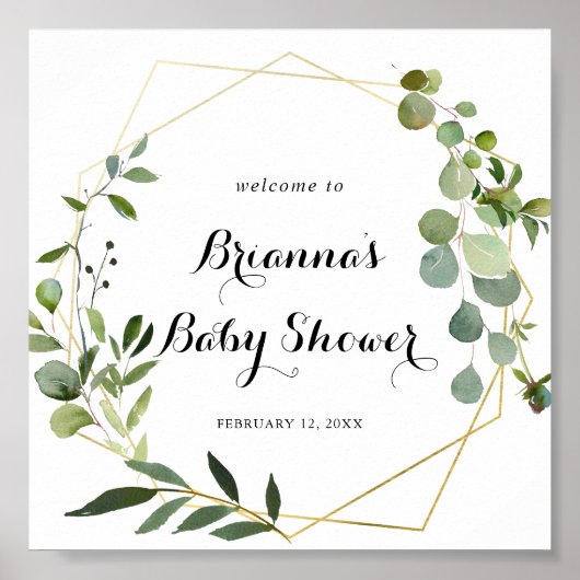 Geometric Gold Tropical Green Baby shower Welkom Poster (Voorkant)