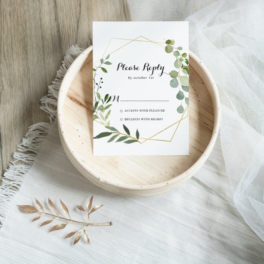 Geometric Gold Tropical Green Calligraphy RSVP