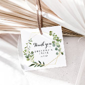 Geometric Gold Tropical Green Calligraphy Wedding Bedankjes Labels