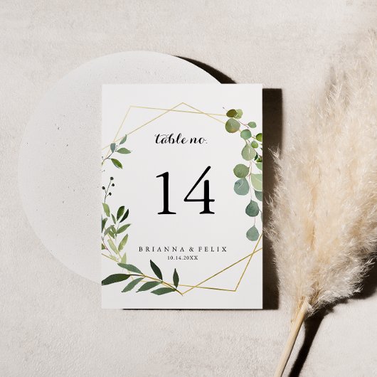 Geometric Gold Tropical Green Calligraphy Wedding Kaart