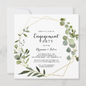 Geometric Gold Tropical Green Engagement Party Kaart (Voorkant)