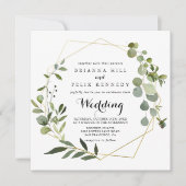 Geometric Gold Tropical Green Front & Back Wedding Kaart (Voorkant)
