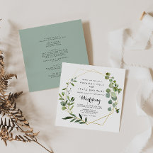 Geometric Gold Tropical Green Front & Back Wedding