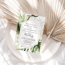 Geometric Gold Tropical Green Front & Back Wedding