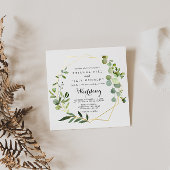 Geometric Gold Tropical Green Front & Back Wedding Kaart