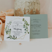 Geometric Gold Tropical Green Front & Back Wedding Kaart