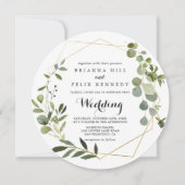 Geometric Gold Tropical Green Front & Back Wedding Kaart (Voorkant)