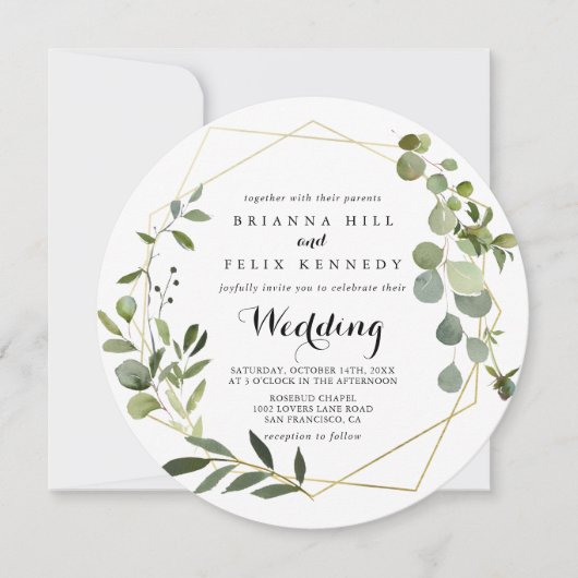 Geometric Gold Tropical Green Front & Back Wedding Kaart (Voorkant)