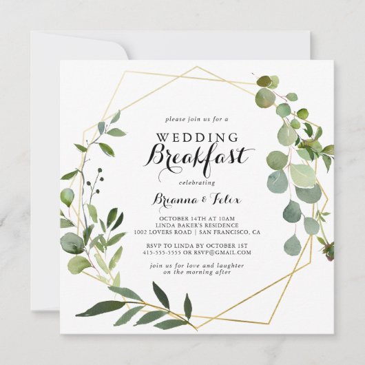 Geometric Gold Tropical Green Wedding Breakfast Kaart (Voorkant)