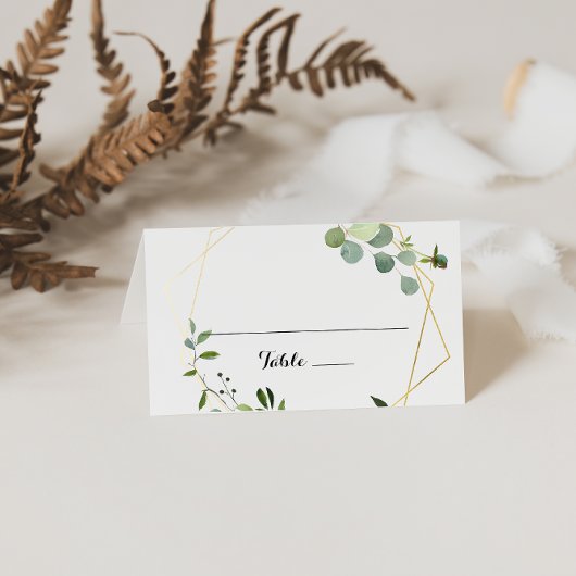 Geometric Gold Tropical Green Wedding Place Card Plaatskaartje