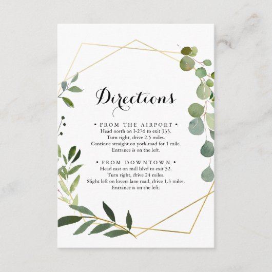 Geometric Gold Tropical Green Wedding Routebeschri Informatiekaartje (Voorkant)
