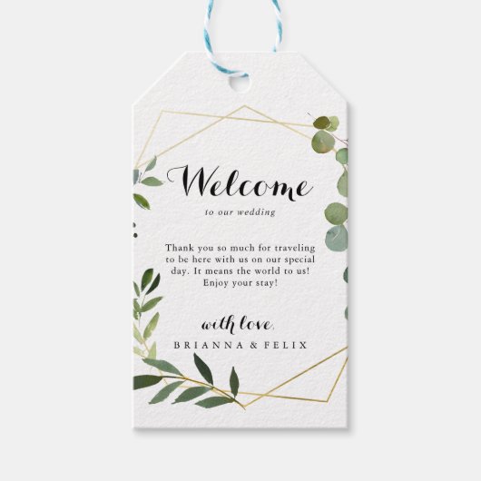 Geometric Gold Tropical Green Weduwen Welkom Cadeaulabel (Voorkant)