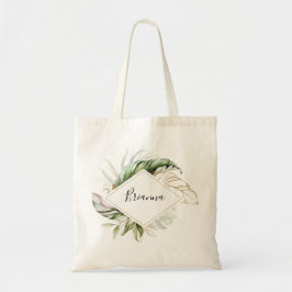 Geometric Gold Tropical Greenery Bridesmaid Tote Bag
