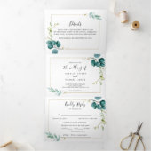Geometric Gold Tropical Greenery Wedding Drieluik Uitnodiging (Binnen)