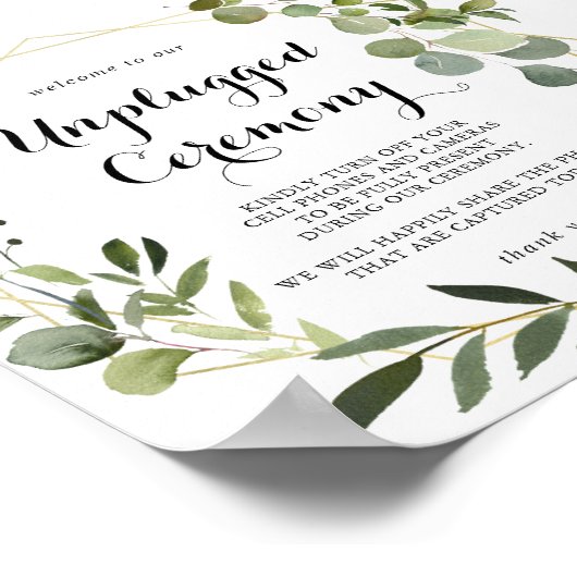 Geometric Gold Tropical Unplugged Ceremony Sign Poster (Hoek)