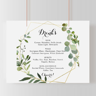 Geometric Gold Tropical Wedding Drink Menu Sign Poster