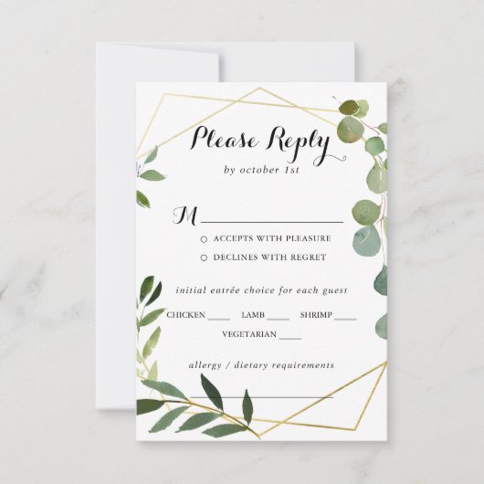 Geometric Gold Tropical Wedding Menu Keuze RSVP (Voorkant)