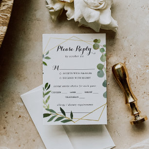 Geometric Gold Tropical Wedding Menu Keuze RSVP