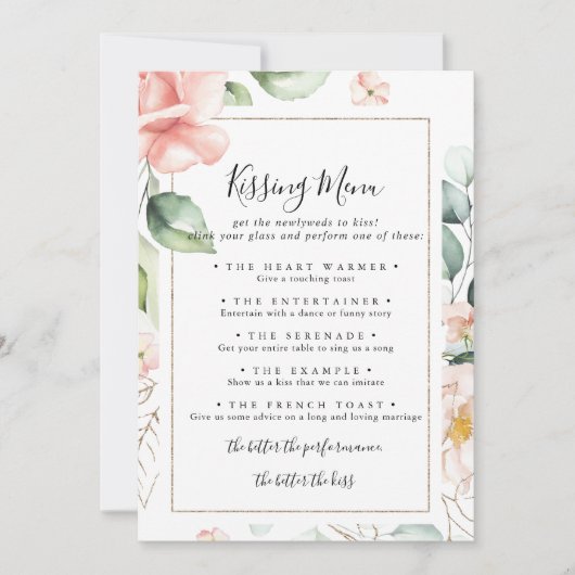 Geometric Gold Wedding Kissing Menu Game Kaart (Voorkant)