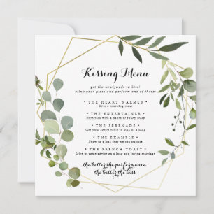 Geometric Gold Wedding Kissing Menu Game Kaart