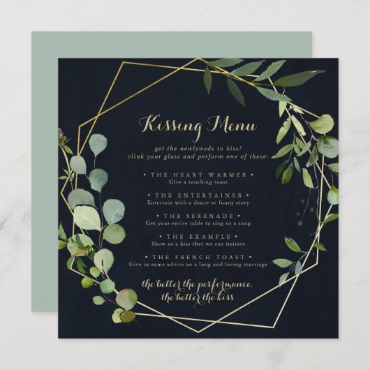Geometric Gold Wedding Kissing Menu Game Kaart (Voorkant / Achterkant)