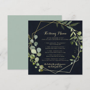 Geometric Gold Wedding Kissing Menu Game Kaart