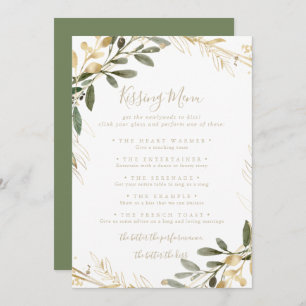 Geometric Gold Wedding Kissing Menu Game Kaart