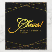 Geometric Golden Luxury Black Tie Wedding Wijn Etiket (Enkel label)