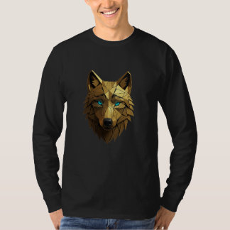 Geometric Golden Wolf Head - Majestic Power  Illus T-shirt