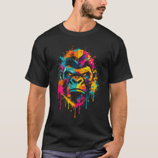 Geometric Gorilla Kleurspatten Straatkunst T-shirt