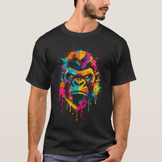 Geometric Gorilla Kleurspatten Straatkunst T-shirt (Voorkant)