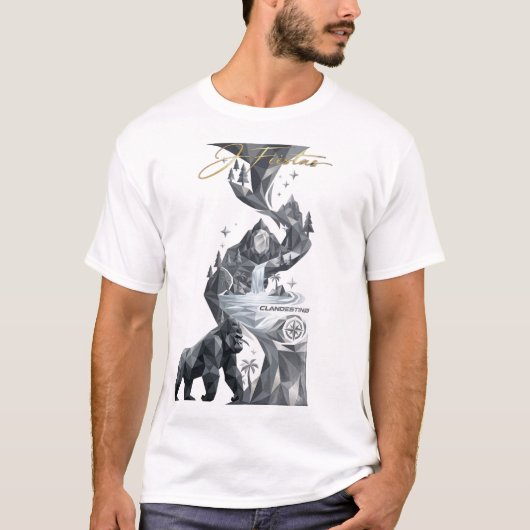 “Geometric Gorilla White T-Shirt – Silver Jungle  (Voorkant)