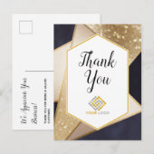 Geometric Goud Navyblauw Bedankt Logo Zakelijk Briefkaart (Voorkant / Achterkant)