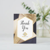 Geometric Goud Navyblauw Bedankt Logo Zakelijk Briefkaart (Staand voorkant)