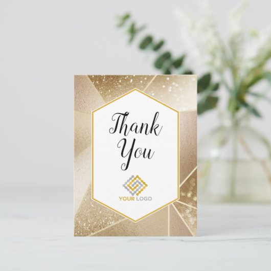 Geometric Gouden Glitters Bedankt Logo Zakelijk Briefkaart (Staand voorkant)