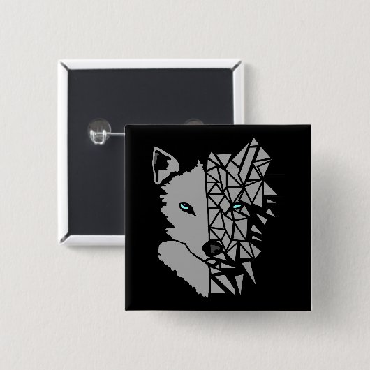 Geometric Gray Wolf Vierkante Button 5,1 Cm (Voorkant /achterkant)