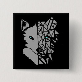 Geometric Gray Wolf Vierkante Button 5,1 Cm