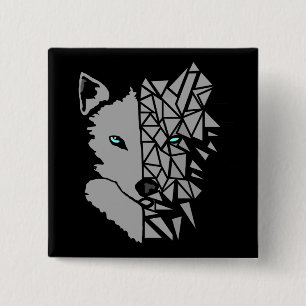 Geometric Gray Wolf Vierkante Button 5,1 Cm