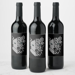 Geometric Gray Wolf Wijn Etiket