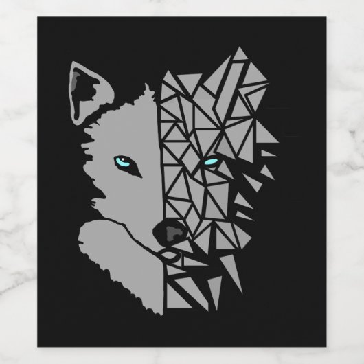 Geometric Gray Wolf Wijn Etiket (Enkel label)
