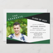Geometric Green Black Photo Afstuderen Invitation Kaart (Voorkant)